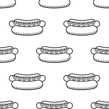 Hot dog seamless pattern black and white Stock Illustration
