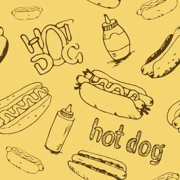 Hot Dog Seamless Pattern Stock Illustration