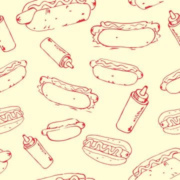 Hot Dog Seamless Pattern Stock Illustration