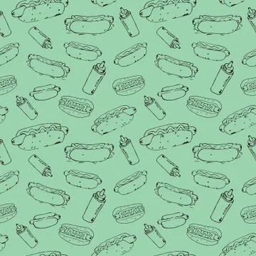 Hot Dog Seamless Pattern Stock Illustration
