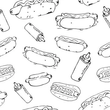 Hot Dog Seamless Pattern Stock Illustration