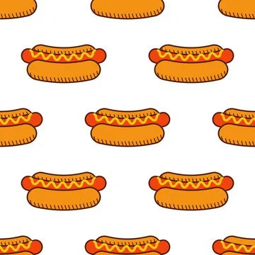Hot dog seamless pattern on white background Stock Illustration