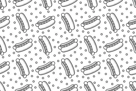 Hot dog seamless pattern on white background Stock Illustration
