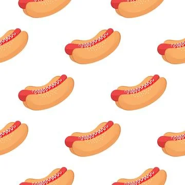Hot dog seamless pattern on white background Stock Illustration