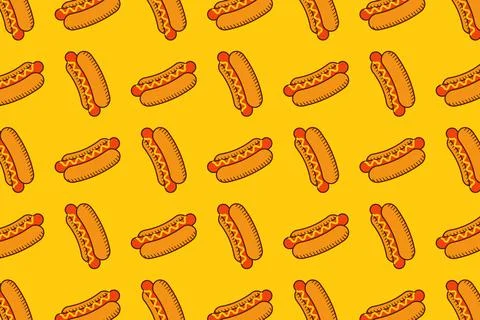 Hot dog seamless pattern on yellow background Stock Illustration