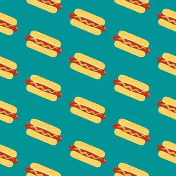 Hot Dog sign vector seamless pattern background Stock Illustration