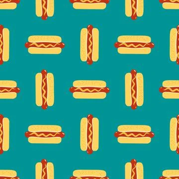Hot Dog sign vector seamless pattern background Stock Illustration