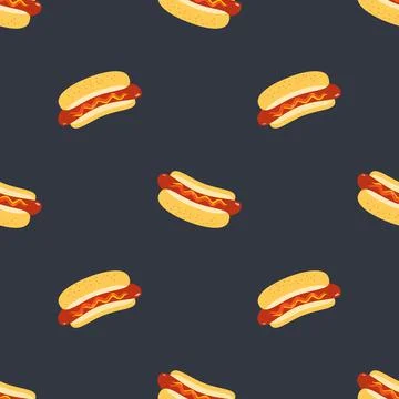 Hot Dog snack vector seamless pattern background Stock Illustration