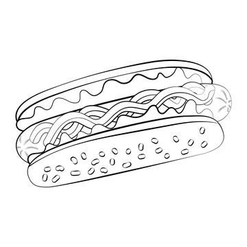 A hot dog with a thin line. Vector on a white background Stock Illustration