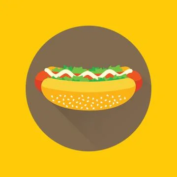 Hot Dog Vector Flat Icon in Circle Stock Illustration
