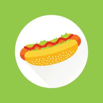 Hot Dog Vector Flat Icon in Circle Stock Illustration