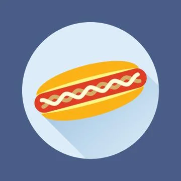 Hot Dog Vector Flat Icon in Circle Stock Illustration