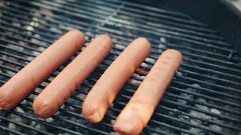 Hot dogs on a bbq Stock Footage 286364164