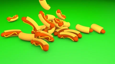 Hot dogs fall down and pile up on a chroma key background Stock Footage 324795892