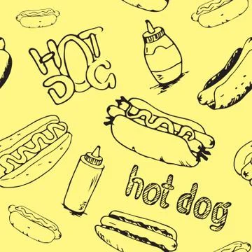 Hot Dogs Seamless Pattern Stock Illustration