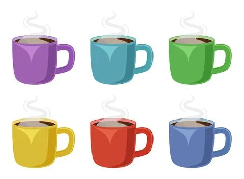Hot drink cup icon set collection in flat colorful style. Coffee or tea mug.. Stock Illustration