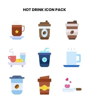Hot Drink Flat Scalable Icons Pack Stock Illustration