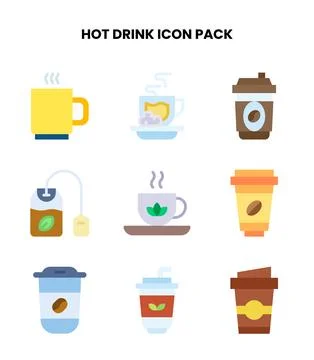 Hot Drink Flat Vector Icons Pack Stock Illustration
