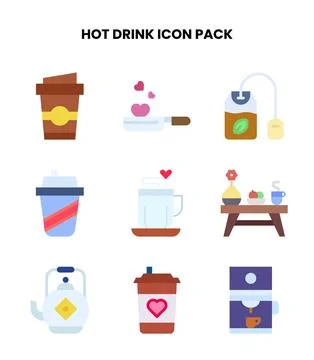Hot Drink Flat Vector Icons Pack Stock Illustration