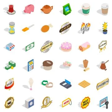Hot drink icons set, isometric style Stock Illustration
