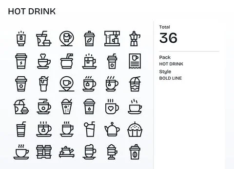 Hot Drink Premium Vector Bundle with 36 High Resolution Pixel Optimized Bol.. Stock Illustration