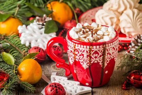 Hot drink in red cup Stock Photos