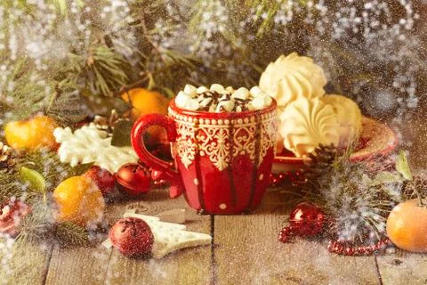 Hot drink in red cup Stock Photos