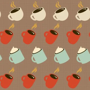 Hot drink. Tea / coffee cups. Seamless background. Cafeteria. Coffee break. . Stock Illustration