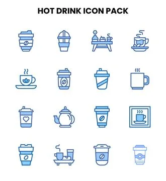 Hot Drink Two Colour Vector Icons Pack Stock Illustration