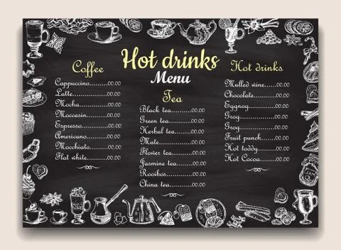 Hot drinks chalkboard menu list vector template Stock-Illustration
