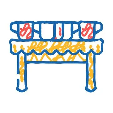 Hot drinks cups on table icon doodle illustration Stock Illustration
