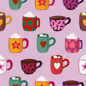 Hot drinks festive pattern design Illustrazione stock