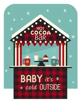 Hot drinks street stall flat color vector icon Stock Illustration