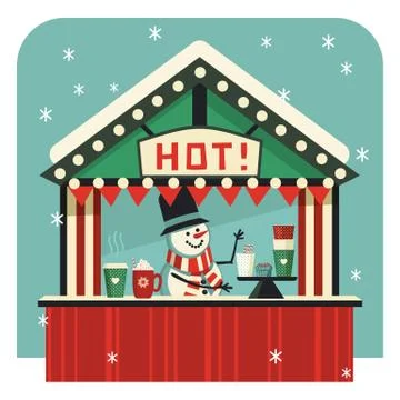 Hot drinks street stall flat color vector icon Stock Illustration