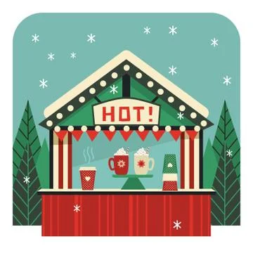 Hot drinks street stall flat color vector icon Stock Illustration