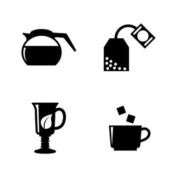 Hot Drinks, Tea, Coffee. Simple Related Vector Icons Stock Illustration