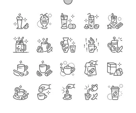 Hot drinks Well-crafted Pixel Perfect Vector Thin Line Icons 30 2x Grid for Web Stock Illustration