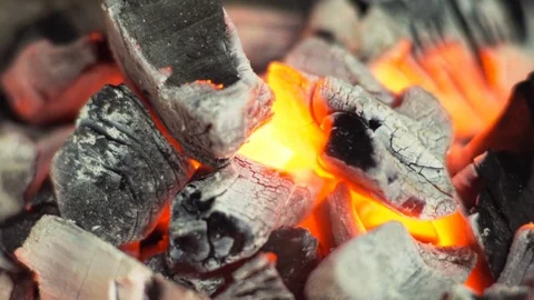 Hot embers for cooking Stock Footage 74308187