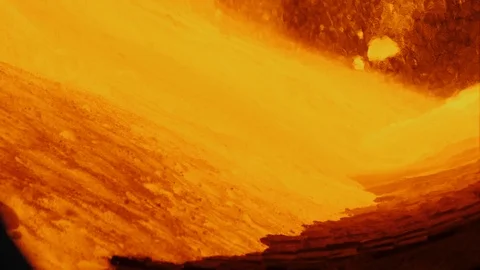 Hot expanded clay tumble and flow inside of burning kiln. Production process Video stock 121638946