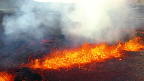Hot Exploding Lava During Fagradalsfjall Volcano Eruption In Iceland - Stock Footage 205117190