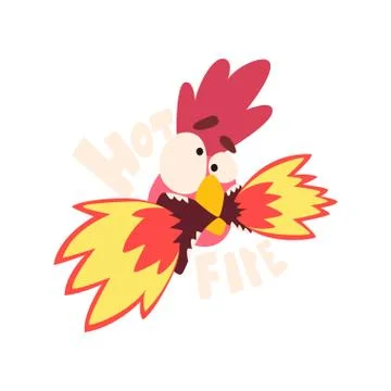 Hot fire chicken, hot crazy rooster, creative logo design element vector Stock Illustration