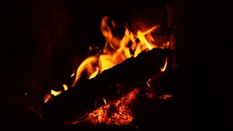 Hot fire on dry firewood in brick furnace. Stock Footage 99791777