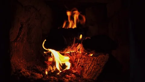 Hot fire on dry firewood in brick furnace. Stock Footage 101199482