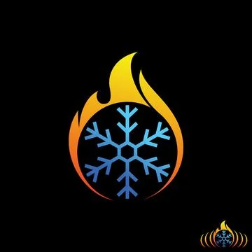 Hot fire flame and snow cold warm symbol blazing winter summer energy degree Stock Illustration