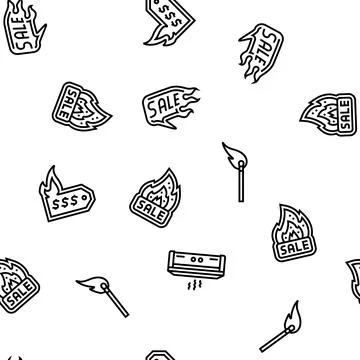 Hot fire lable flame tag vector seamless pattern 스톡 일러스트