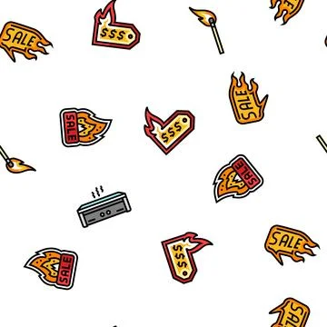 Hot fire lable flame tag vector seamless pattern Stock Illustration