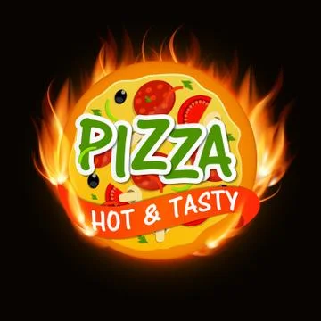 Hot Fire Pizza Icon Menu Template Vector Illustration Stock Illustration