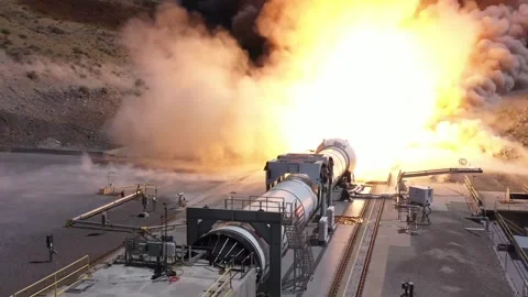 Hot fire rocket booster test for NASA Space Launch System Stock Footage 281724166