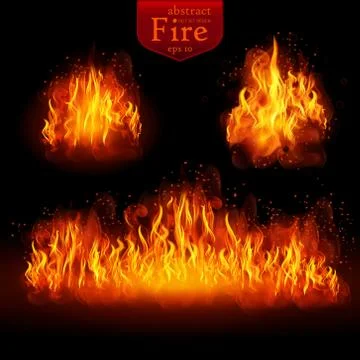 Hot fire. Vector realistic elements set for design Stock Illustration