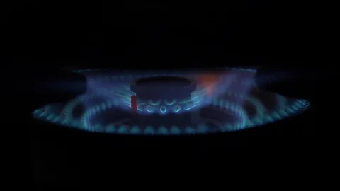 Hot flame fire of gas stove in kitchen Stock Footage 125064086